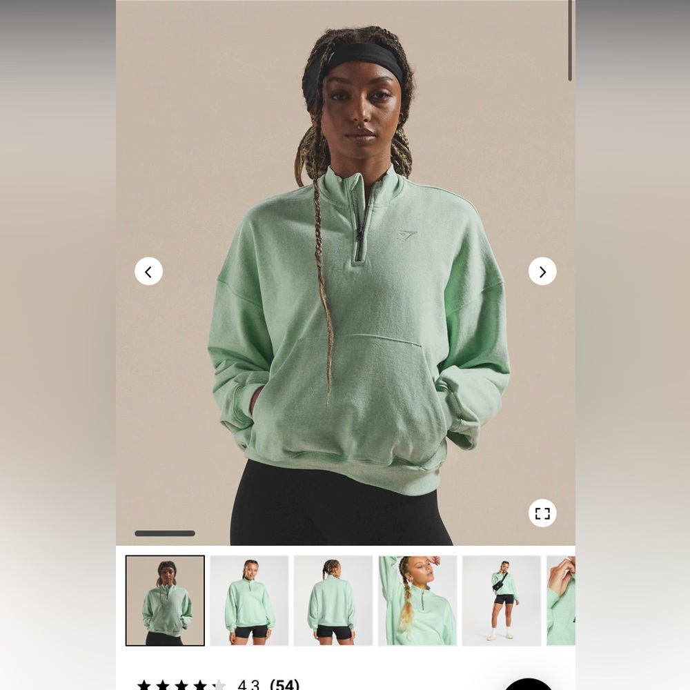 Gymshark REST DAY SWEATS 1/2 ZIP PULLOVER in refreshing green marl size small